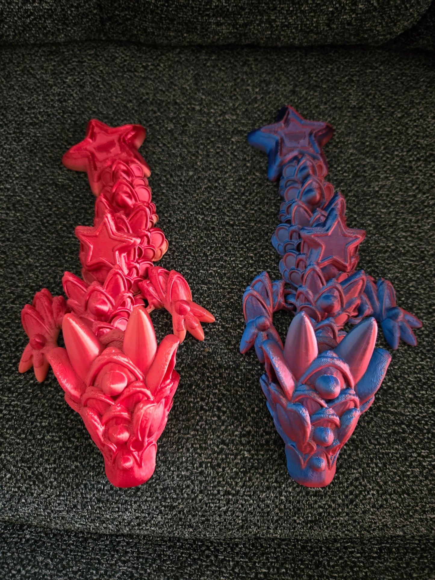 Patriotic Star Dragon articulated 3D printed figure front view, colors may vary, made by Z Axis Rising
