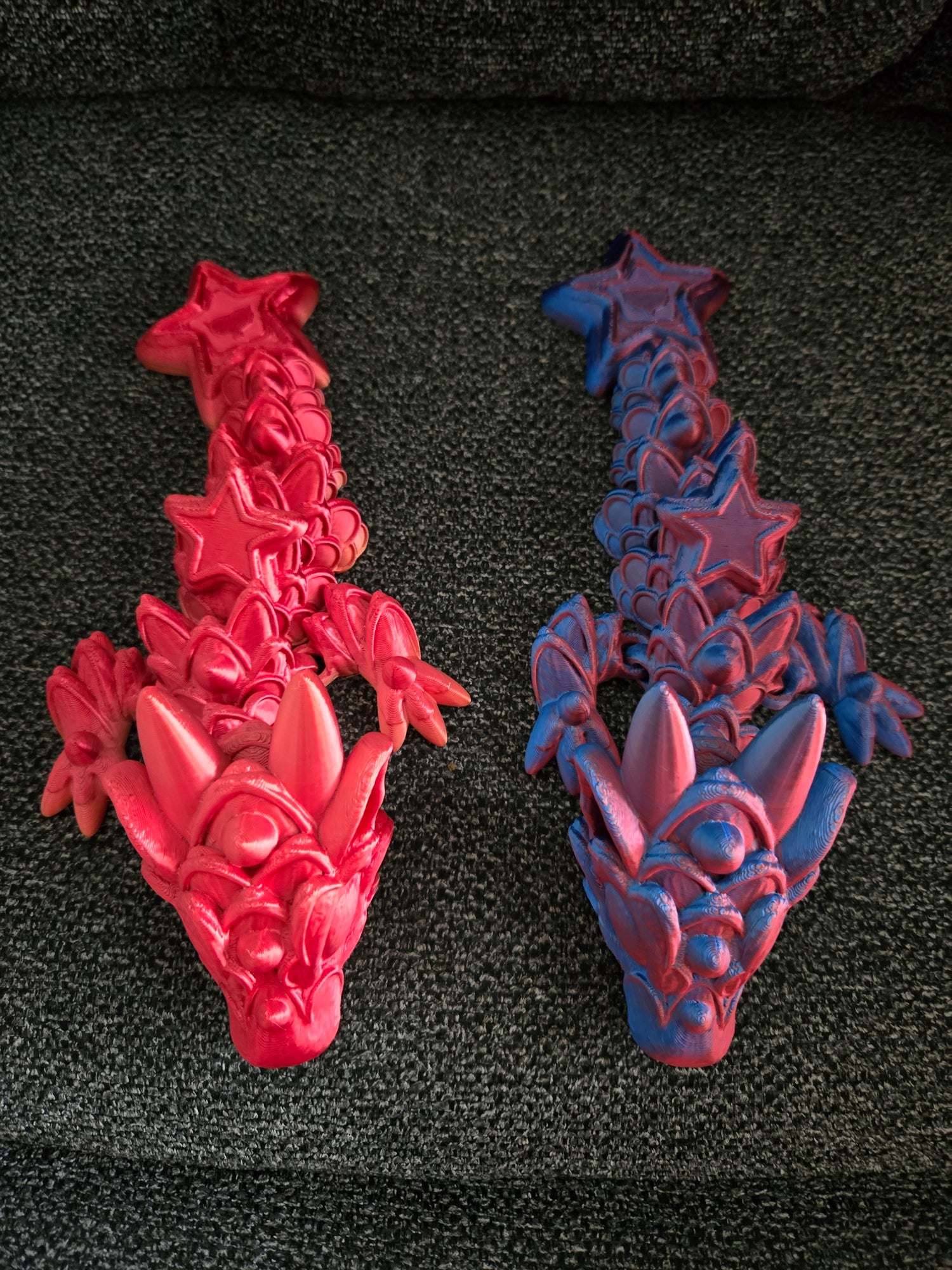 Patriotic Star Dragon articulated 3D printed figure front view, colors may vary, made by Z Axis Rising