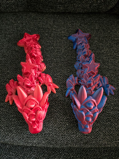 Patriotic Star Dragon articulated 3D printed figure front view, colors may vary, made by Z Axis Rising