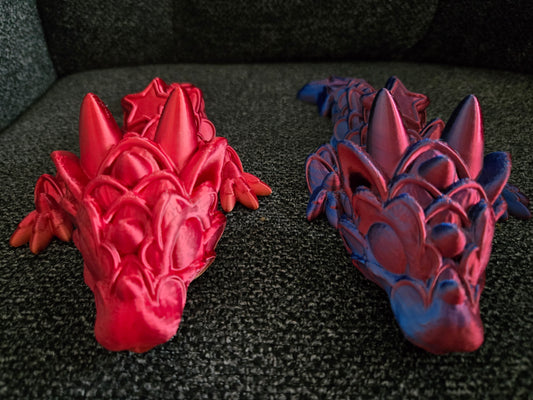 Patriotic Star Dragon articulated 3D printed figure side view, colors may vary, made by Z Axis Rising