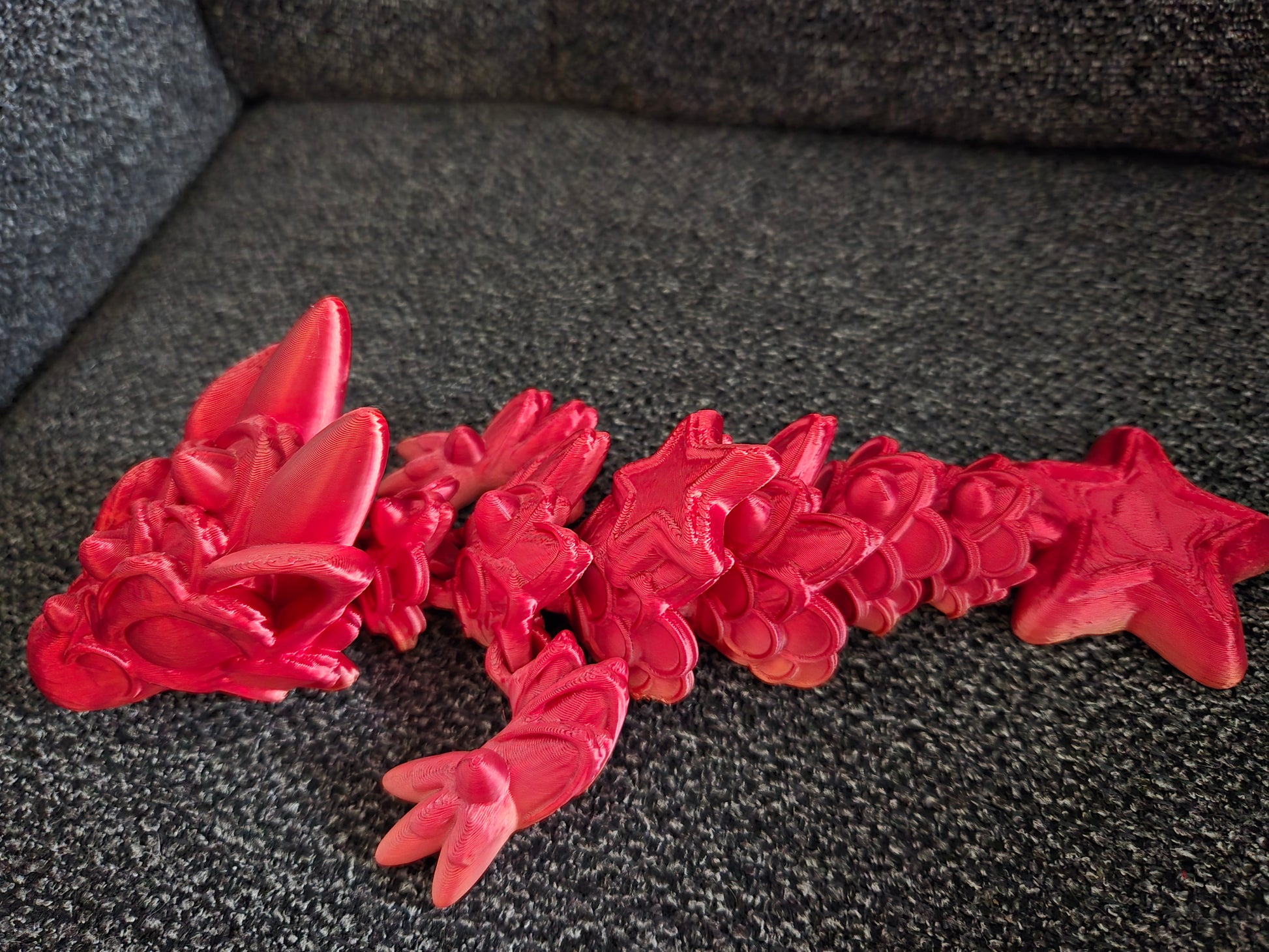 Patriotic Star Dragon articulated 3D printed figure alternate view, colors may vary, made by Z Axis Rising