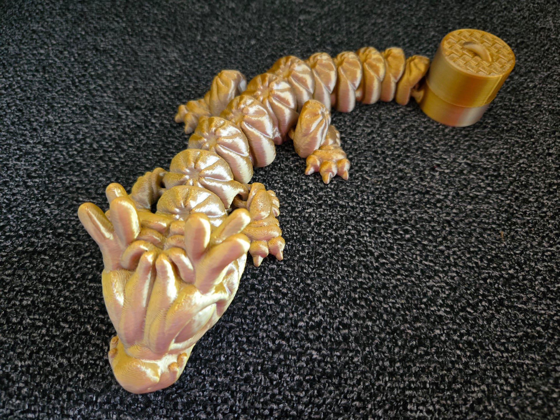Dumpling Dragon articulated 3D printed figure full body view, colors may vary, made by Z Axis Rising