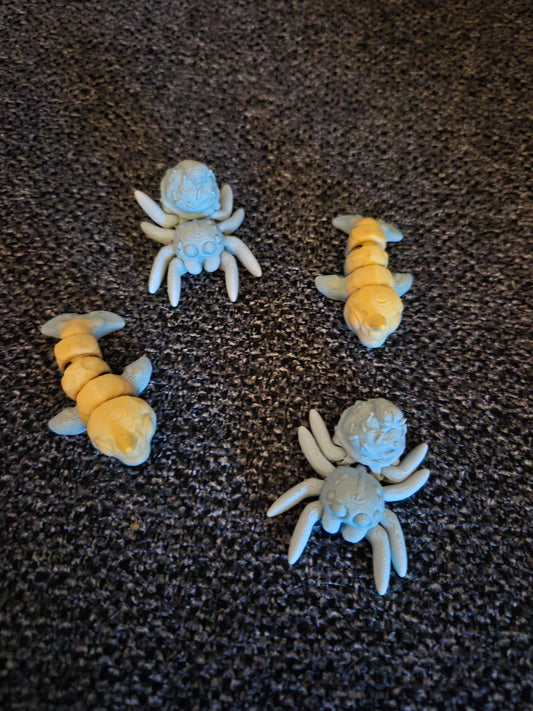 Mini Dessert Creatures 3D printed articulated figurines – assorted spiders, scorpions, and crabs in white and yellow
